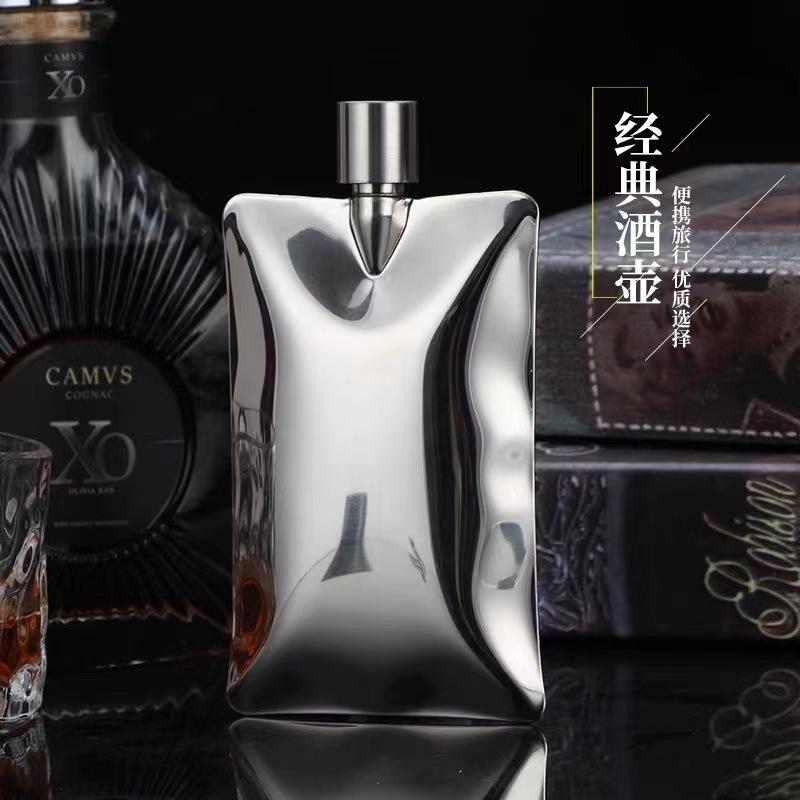 304 Alien Creative Stainless Steel Hip Flask 6oz Wave Hip Flask Outdoor Portable Simple Creative Hip Flask