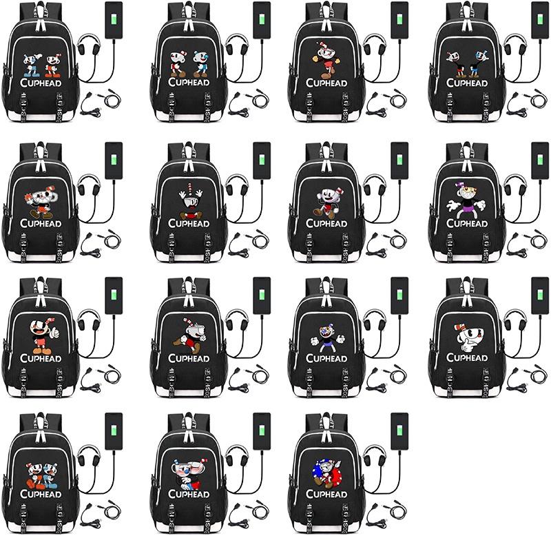 Stilvoller Cuphead Rucksack mit USB-Ladeanschluss für Kinder und Jungen für den Schulgebrauch