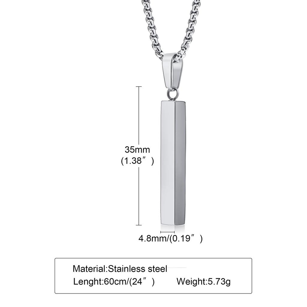 Personalized 1-4 Sides Pillar Necklace for Men Women,Stainless Steel Rectangle Vertical Bar Pendant Necklace Gifts