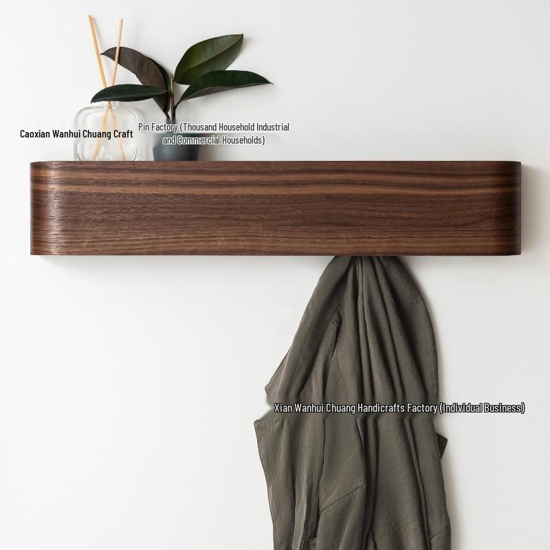 Walnut Wood Wall-Mounted Coat Rack for Living Room or Entryway