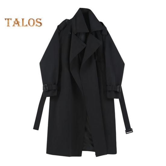 

Женская ветровка с отложным воротником, свободное однотонное пальто с длинными рукавами, декорированное поясом, пальто средней длины с карманами, ветрозащитная женская куртка S чёрный