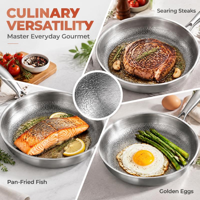 26/28/30Cm Titanium Uncoated Frying Pan, Fish‑Scale Hammer Pattern Healthy Cookware For Home Kitchen Cooking