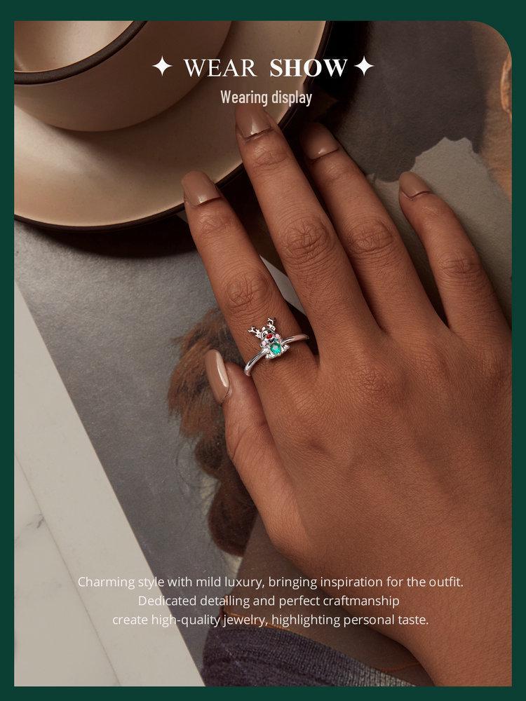 Everlove Reindeer Moose S925 Sterling Silver Rhodium-Plated Open Ring for Women