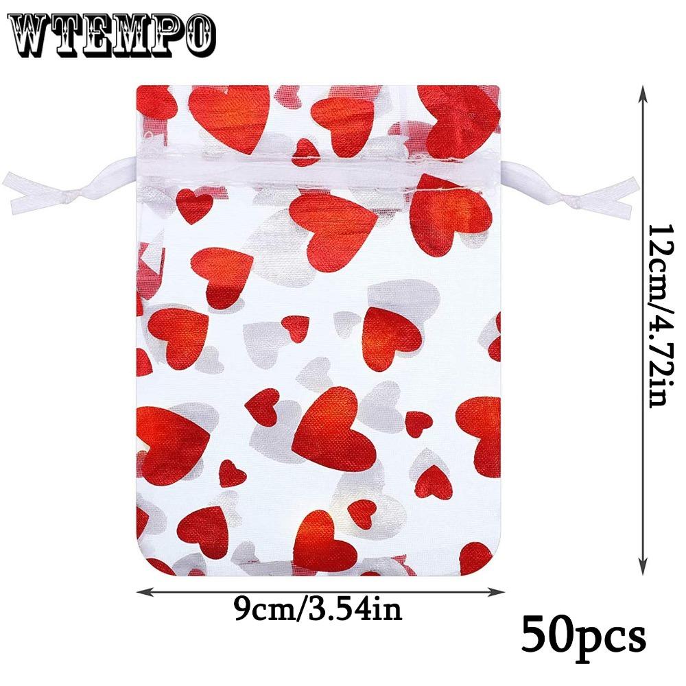 50pcs Valentine's Day Party Drawstring Bag Heart Gift Bags Jewelry Pouches Pouch Drawstring Bags for Jewelry Packaging Valentine's Day Gift Bag
