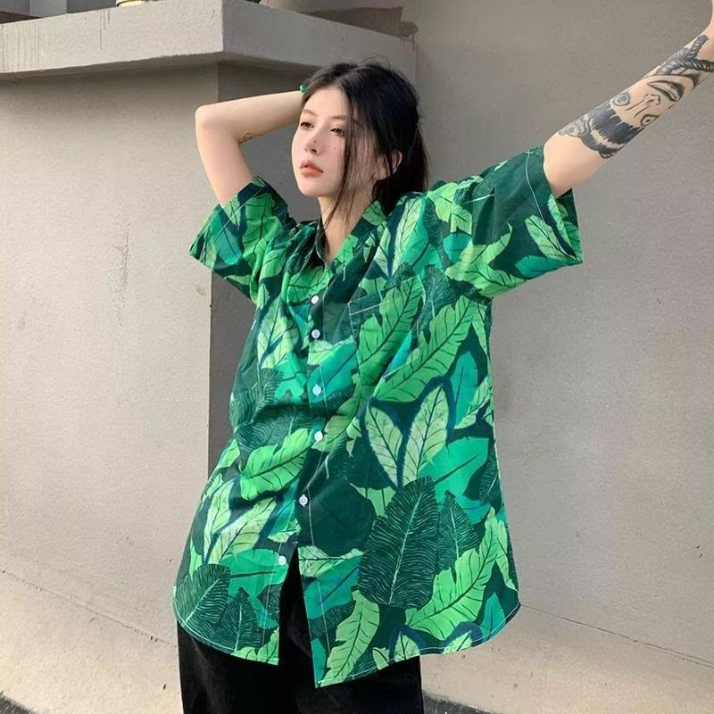 

Летняя тонкая подростковая рубашка с короткими рукавами сверху, мужская повседневная рубашка в гонконгском стиле, модная корейская версия крутой куртки M зелёный