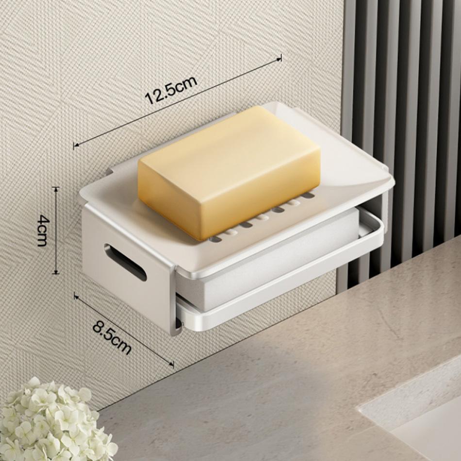 Bathroom Soap Box Adhesive White Grey Aluminum Wall Mounted Washroom Lavatory Kitchen Hand Wash Shower Soap Dish Holder Rack