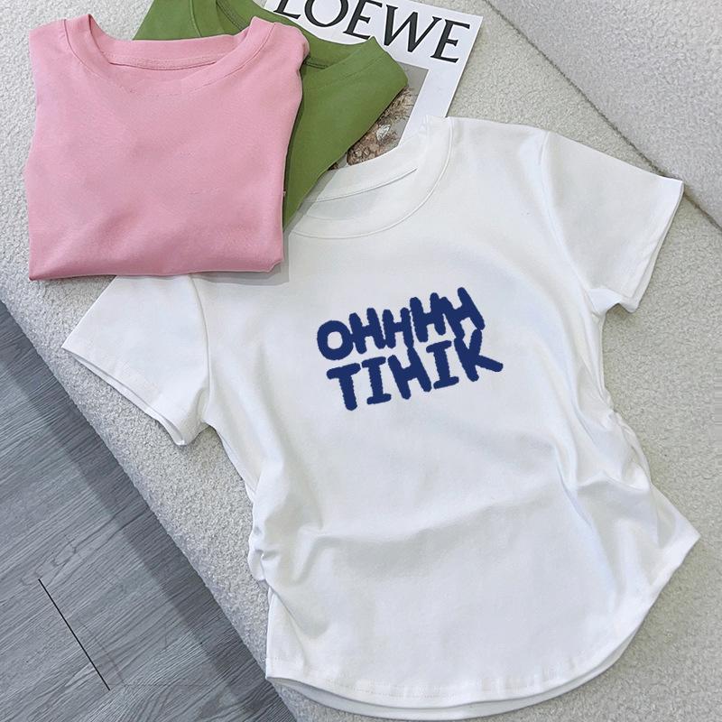Women's Pure Cotton Short Sleeve T-shirt, 2025 Summer Korean Style Slimming Fashion Top