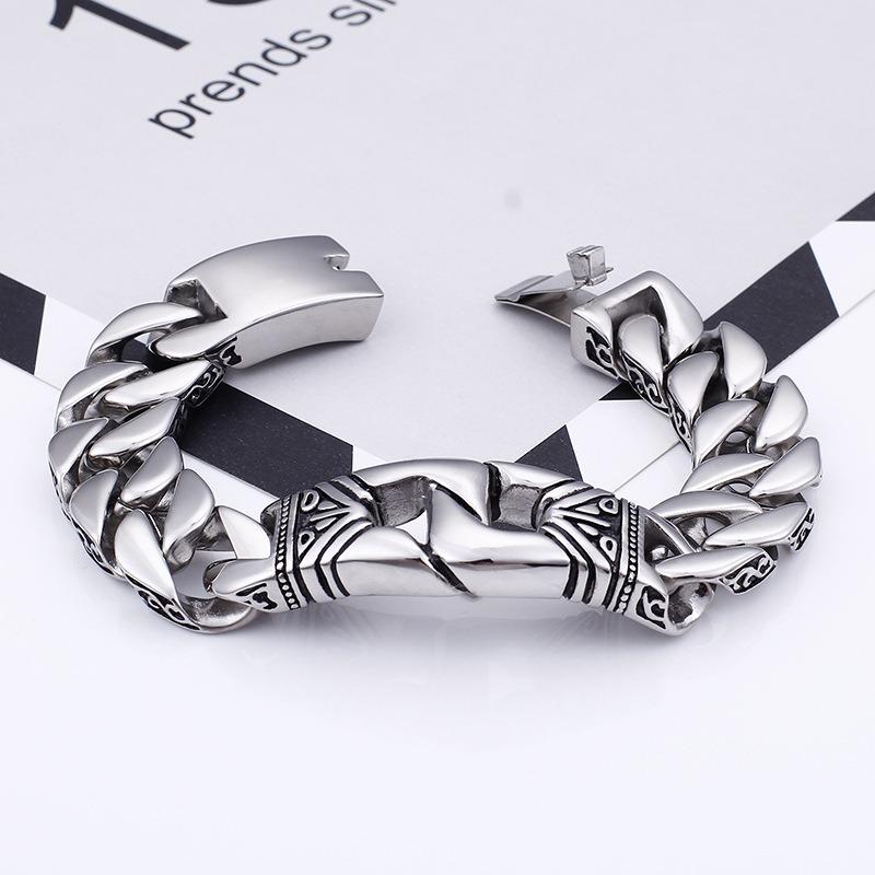 Men's Titanium Steel Bracelets with Personalized Retro Punk Style Patterns and Portrait Castings ,featuring Decorative Borders.
