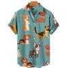 Men's Hawaiian Shirts 3D Cute Cat Print Short Sleeved Shirt Lapel Fashionable Casual Harajuku Cartoon New Clothing