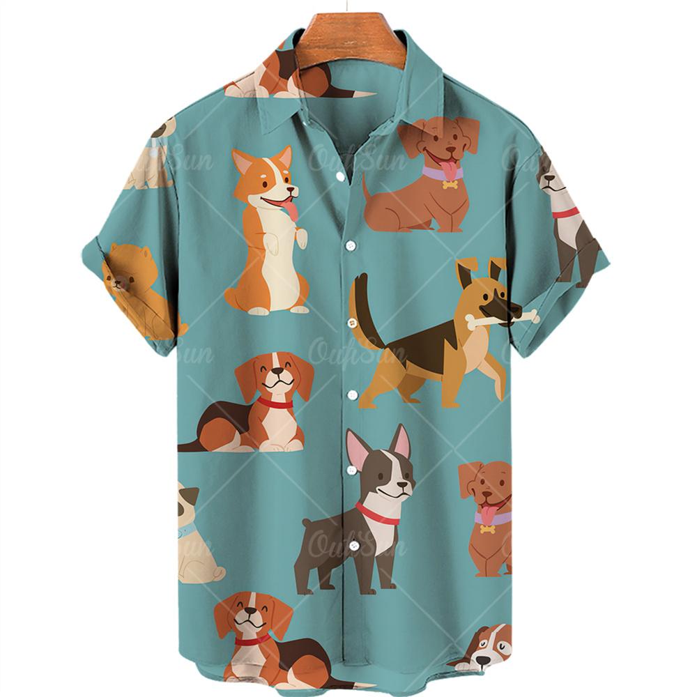 Men's Hawaiian Shirts 3D Cute Cat Print Short Sleeved Shirt Lapel Fashionable Casual Harajuku Cartoon New Clothing