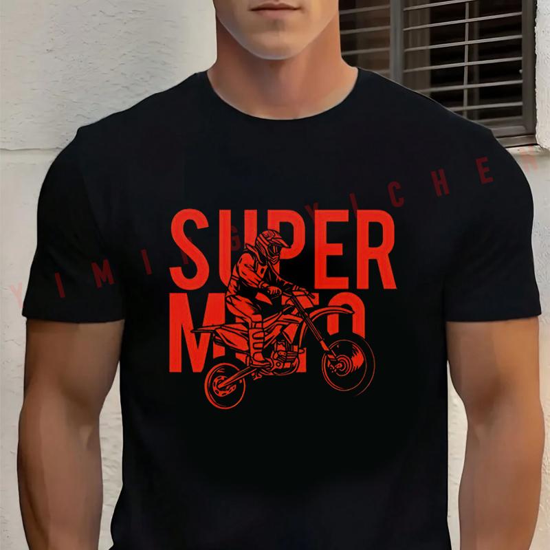 Super Moto Graphic Motorcycle Cotton T-shirt Short Sleeve Casual Basic O-Neck Breathable Unisex Tops