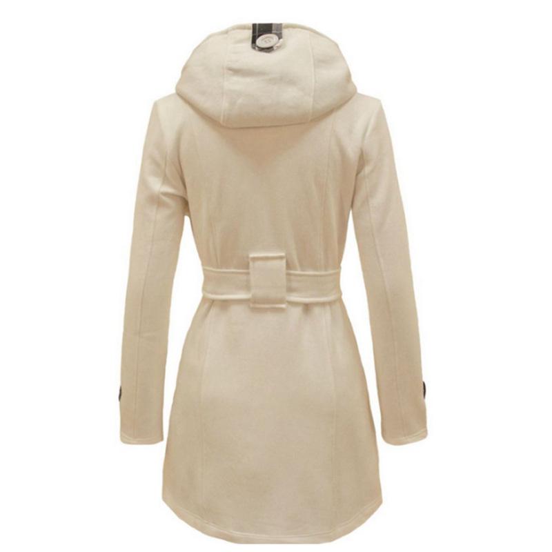 

2023 Новое шерстяное пальто в клетку с капюшоном и поясом, двубортный дизайн средней длины