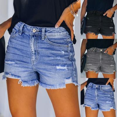 Mode Damen Hosentaschen Jeans Denim Hosen Weiblich Loch Unten Lässige Shorts