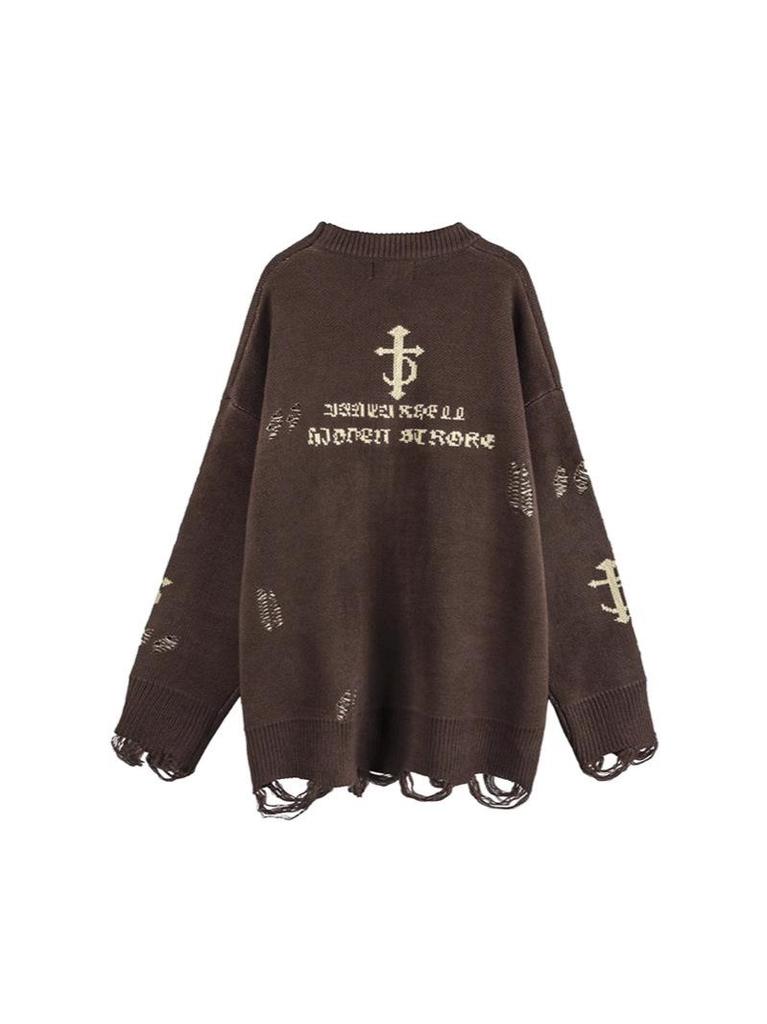 Autumn/Winter Unisex Distressed Knit Sweater: European & American Street Style Trend