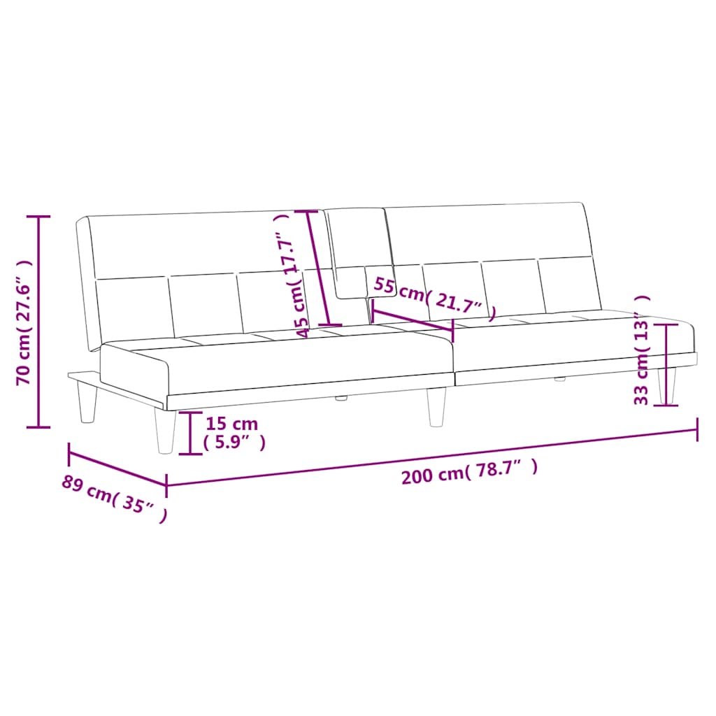 Sofa Bed with Drink Holders Light Grey Fabric