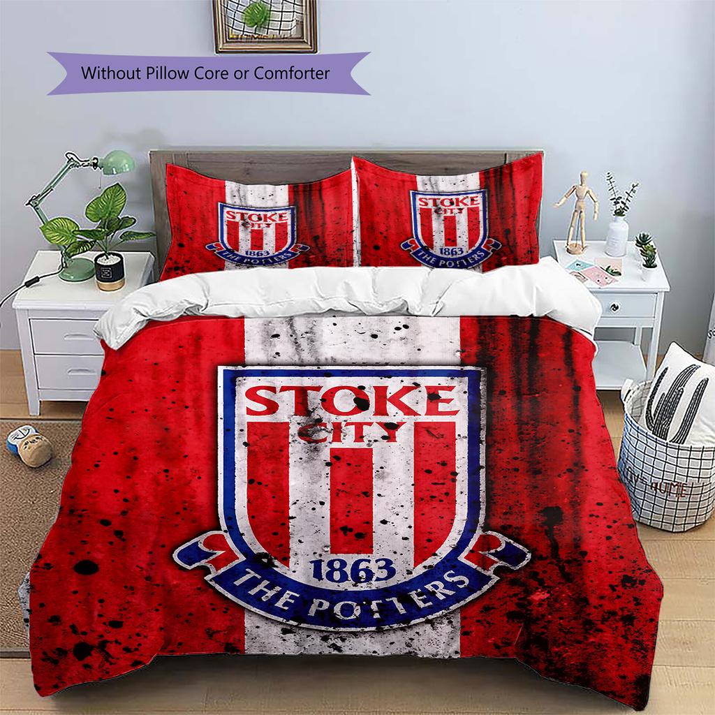 Stoke City FC Muster Bettwäsche Bettdecken-Set Heimdekoration Geschenk (1 Bettbezug + 2 Kissenbezüge (ohne Füllung))