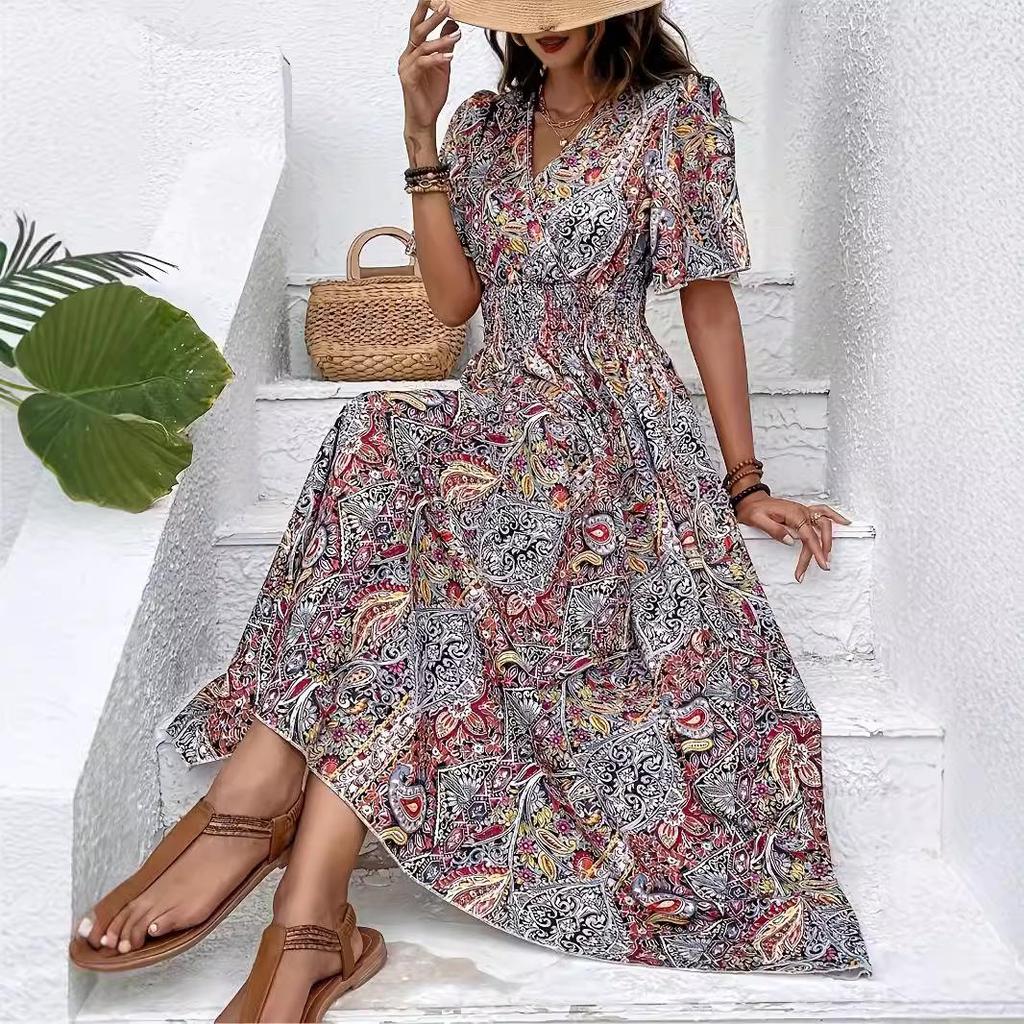 2026 Bohemian Ethnic High-Waisted Fashionable Women's Holiday Dress