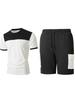Men Color Block Casual Round Neck Short Sleeve T Shirt Cargo Shorts Two Piece Set