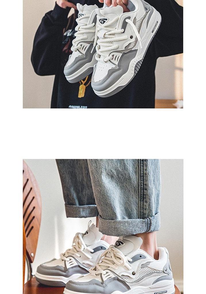 Men's Summer Sports Casual White Low-top Sneakers with Thick Sole
