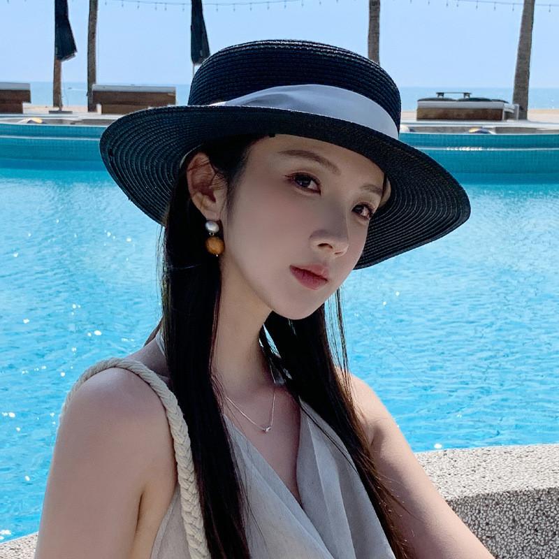 Classic French Vintage Pearl Sun Hat With Wide Brim For Summer Outdoor Sun Protection