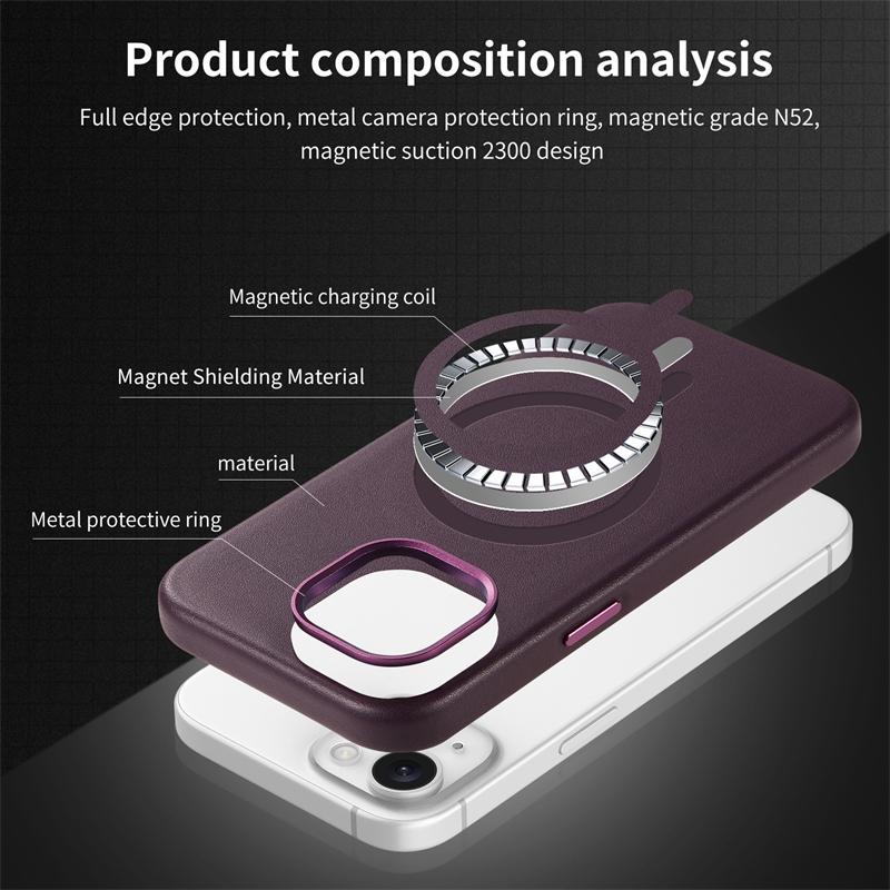 Business Sle for Macsafe Leather Case for IPhone 17 Pro Max Air 16 E 15 14 13 Pro Plus Strong Magnetic Wireless Charging Cover