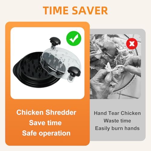 Chicken Shredder 9.6 Inch with Transparent Lid Food-Grade Chicken Meat Shredder Non-Slip Ergonomic Handle Time-Saving Kitchen Tool