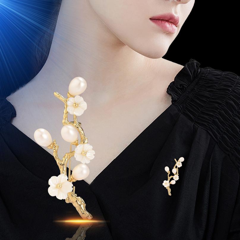 Sakura Tree Branch Sweet and Elegant Brooch, Luxurious and Exquisite Design, Freshwater Pearl Brooch