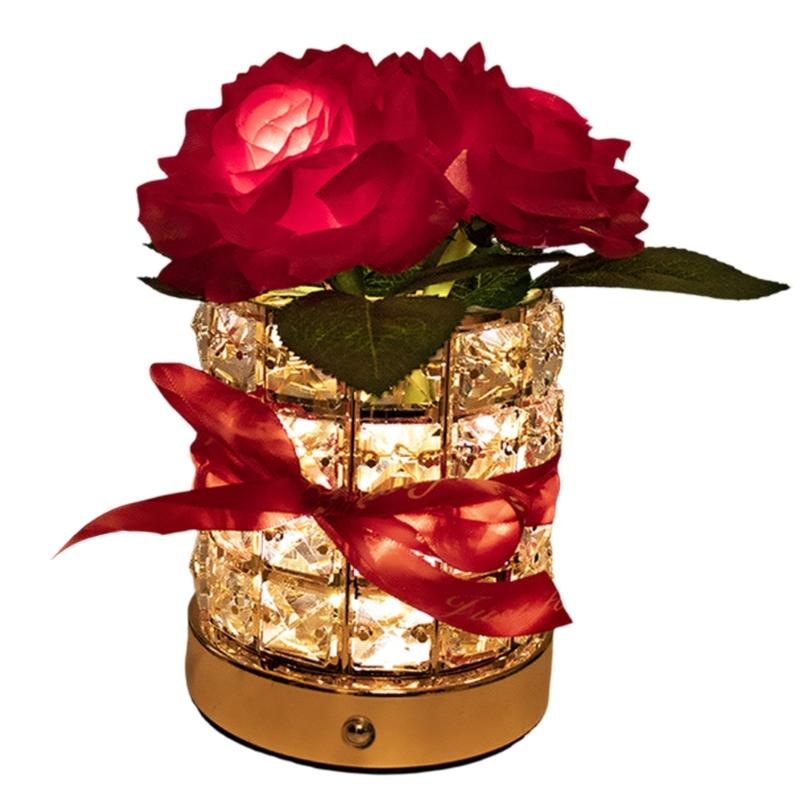 

Лампа в виде цветка розы с функцией диммирования и USB-подключением для спальни, прикроватная лампа, настольная лампа красный