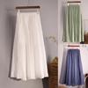 Vintage Solid Pleated Long Skirts Cotton Linen Maxi Skirt for Women Summer Elastic Waist  Girls Boho Beach Skirt A-Line Skirt