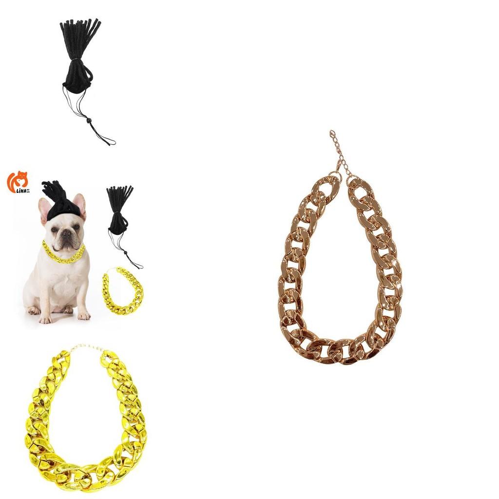 Stylish Pet Gold Chain Necklace With Funky Dog Dreadlock Wig Perfect For Halloween And Christmas Celebrations