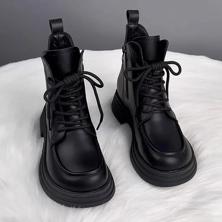 Winter Women's Boots Plush New Platform Warm Short Boots Flat Bottom Comfortable Outdoor Lace Up Ankle Boots Fashion Shoes