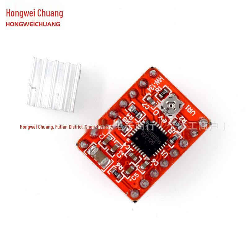 Czerwony sterownik silnika krokowego A4988 do drukarek 3D z radiatorem i złączami pinowymi