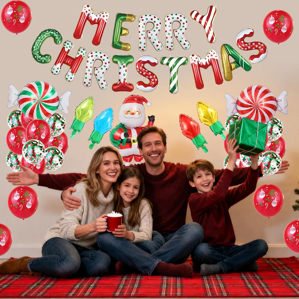 Christmas Balloon Set Colorful Festive Home Decor Party Balloons Holiday Decorations for Wall Door Tree Patio Indoor Living Room