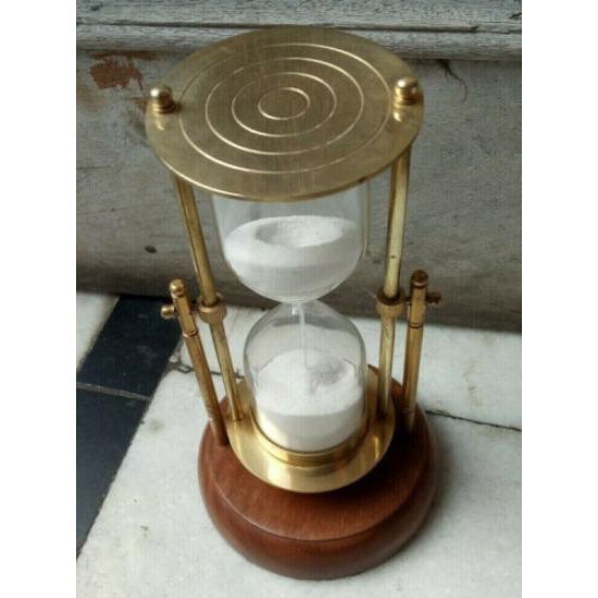 Antique Solid Brass Revolving 5 Minute Hanging Nautical Sand Timer Decor Wooden