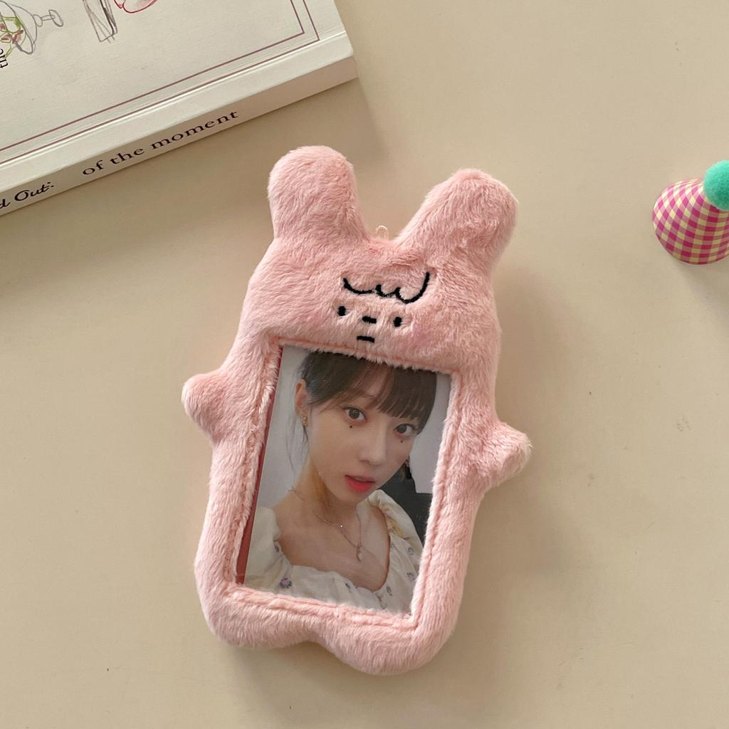 Original Cute Bear and Pink Rabbit Plush Card Holder Set for Korean Ins Polaroid Guka Small Card Display Pendant