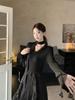  Hepburn-Stil V-Ausschnitt Rüschenkleid in Übergröße für Damen - Elegantes Herbst-Schlankmachendes Schwarzes Kleid