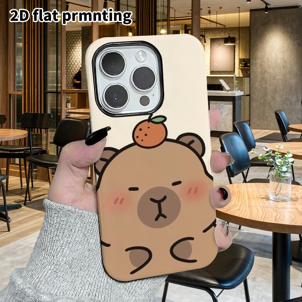 Phone Case: 2D Flat Suitable for iPhone 18 17 16 15 14 13 Pro Film Protective Case, Couple Style, Capybara with an Orange On Top, Christmas and Hallow