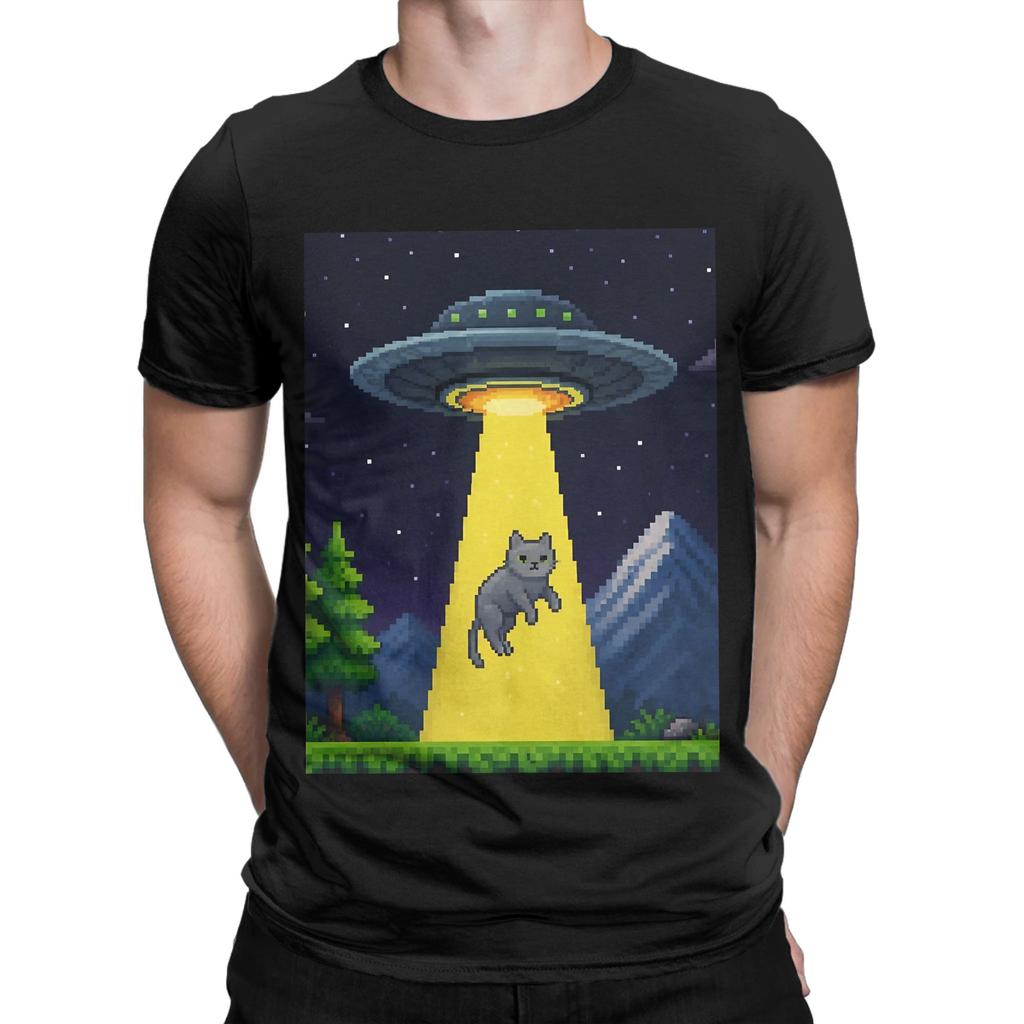 Abducted Pixel UFO Funny Graphic 100 Cotton TShirt UFO Tees Tops For Unisex