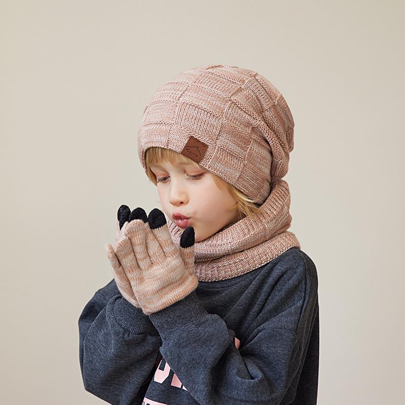 Kids Knitted Hat And Gloves Set For Winter Warmth With Neck Protector For Children
