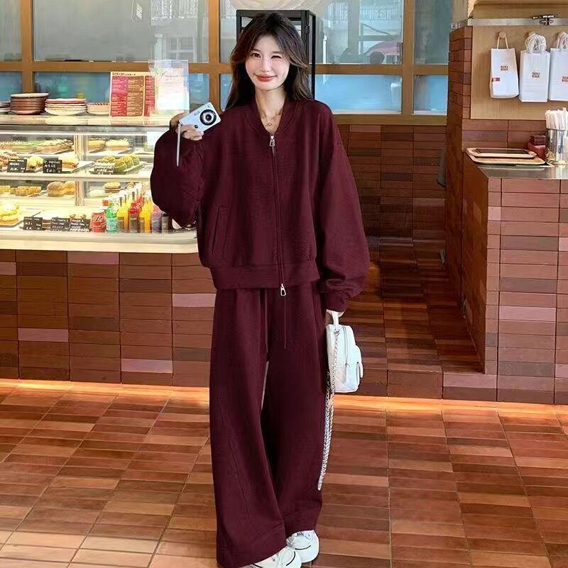 Women's Plus Size Sporty Sweatshirt & Wide Leg Pants Set - Autumn/Winter Two-Piece Cardigan Outfit