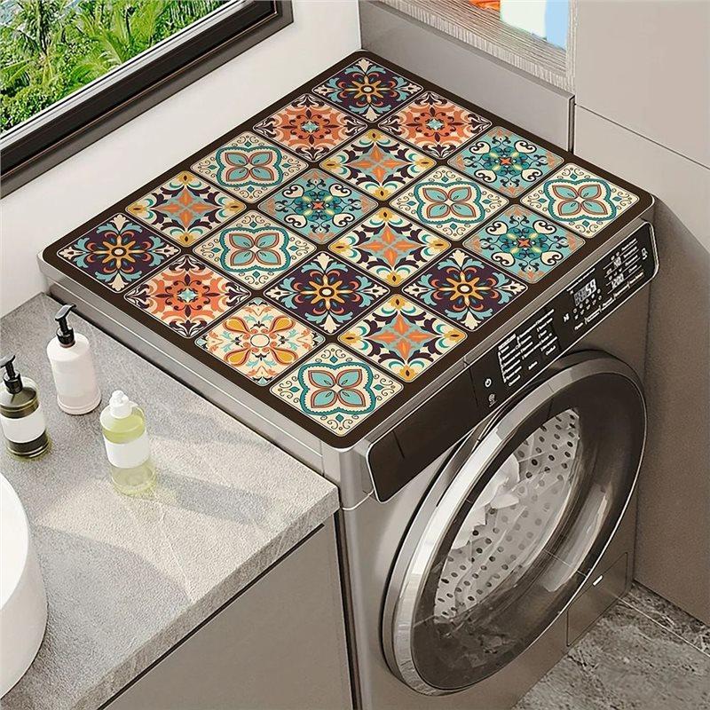 ABBP-Quick-Dry 50X60cm Washed Dust Cover Pad For Washing Machine Checkered Pattern, Absorbent Protective Top Mat For Washer And