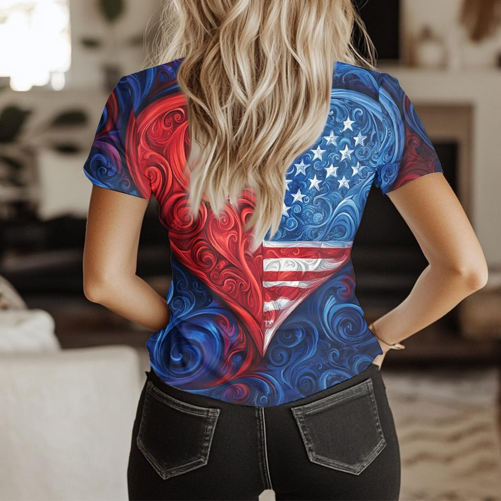Damen Top mit Kurzarm und Unabhängigkeitstag-Print