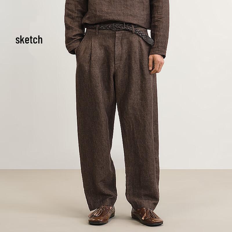 

CROQUIS Men s 2025 Spring Loose Fit Curved Leg Linen Casual Pants L