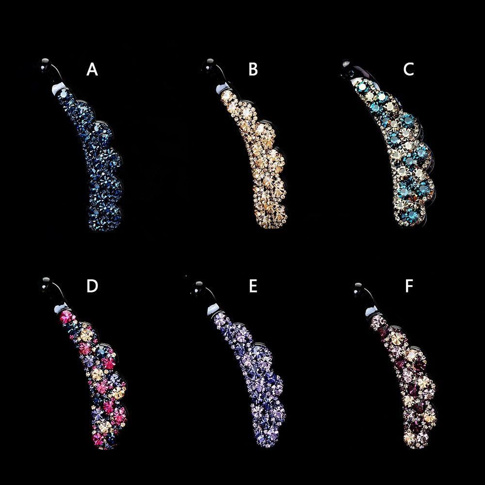 Korean Style Crystal Hair Claws Elegant Sweet Hairpins Rhinestones Banana Clip  For Women Girls