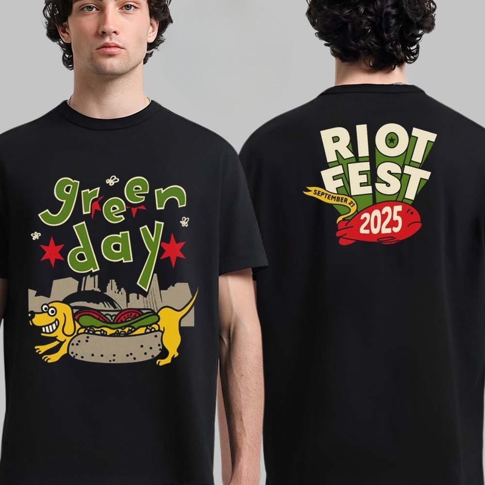 New Riot Fest 2025 Douglass Park Chicago Merch On September 19-21 2025 Funny Cat Art with Lineup Two Sided T-Shirt