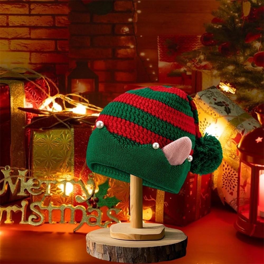 Striped Pattern Christmas Hat Knitted Knitted Hat Christmas Holiday Gift Elf Santa Cap  New Year