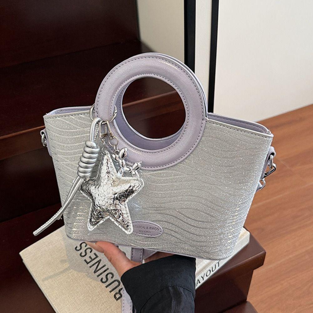 Shoulder Bag Small Basket Bag PU Shining Banquet Handbag Fashionable Sweet Star Silver Bag  Women