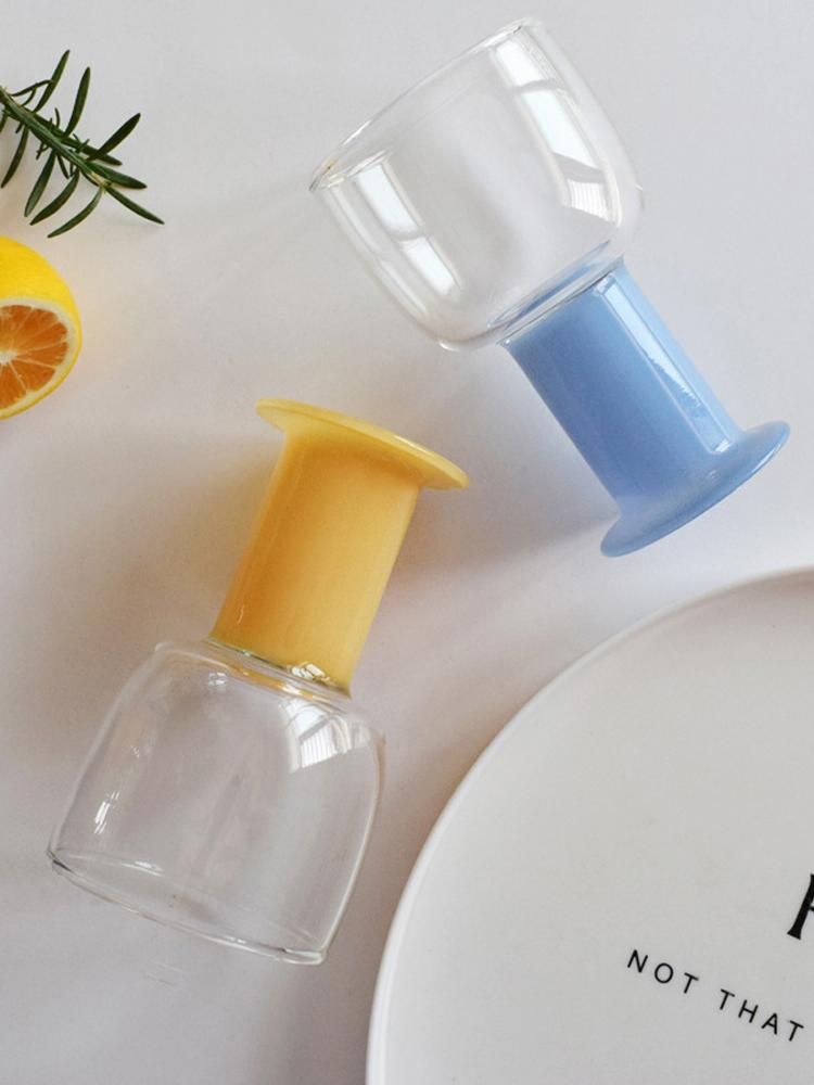 Cute Colored Glass Mug Transparent GLass Cups Cocktail Brandy Wine Glass Domestic Coffee Milk Juice Glasses