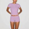 Cross-border new sports and leisure short-sleeved suit, European and American Spice Girls slim-fit elastic tight round neck front shoulder T-shirt top