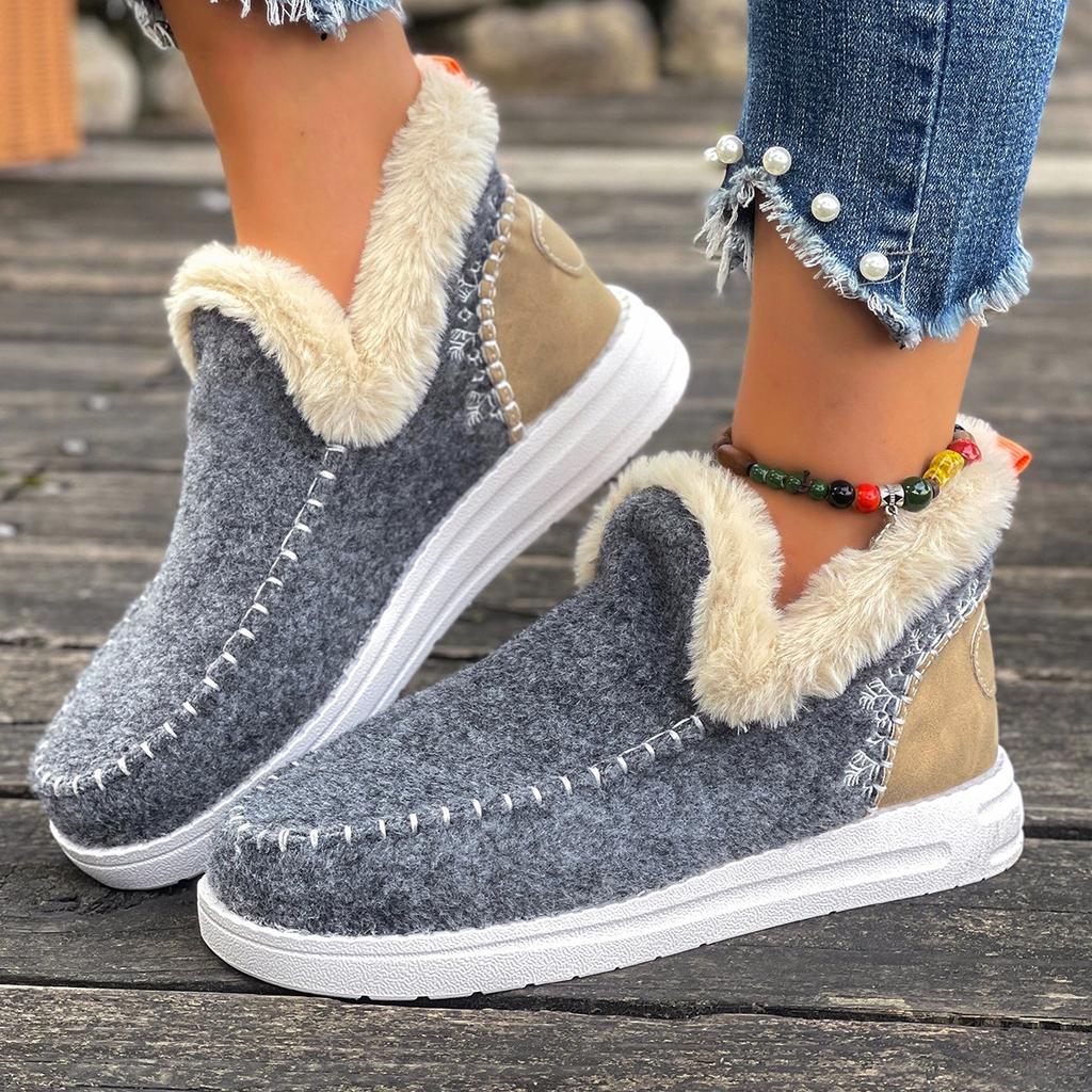Winter new velvet warm cotton shoes large size thick-soled burrs suede flat-soled snow boots